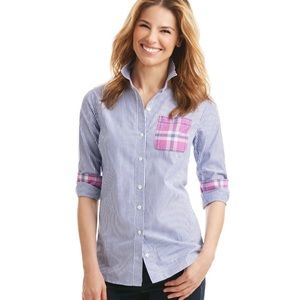 Vineyard Vines Plaid Poplin Stripe Combo Blouse